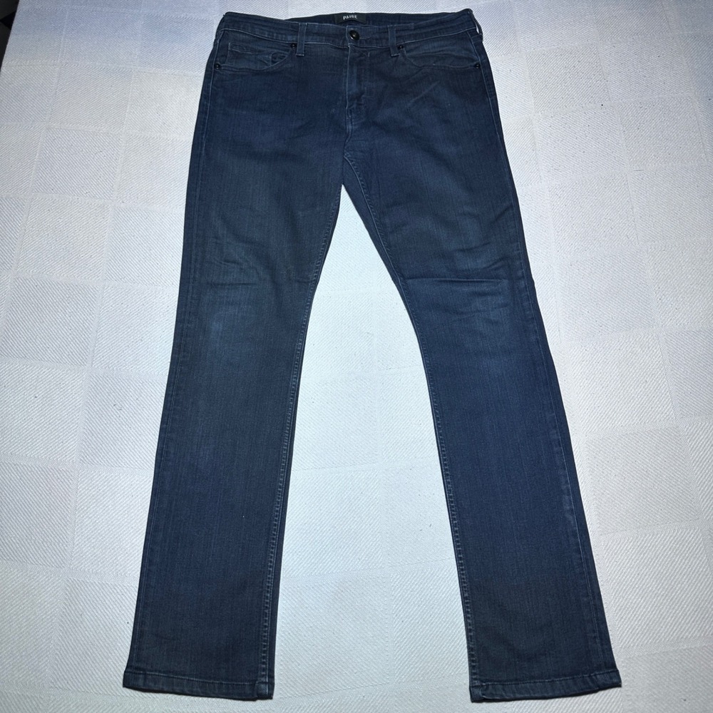 Paige Federal Jeans Men 32x31 Slim Straight Stretch Inkwell Dark Wash Blue Denim